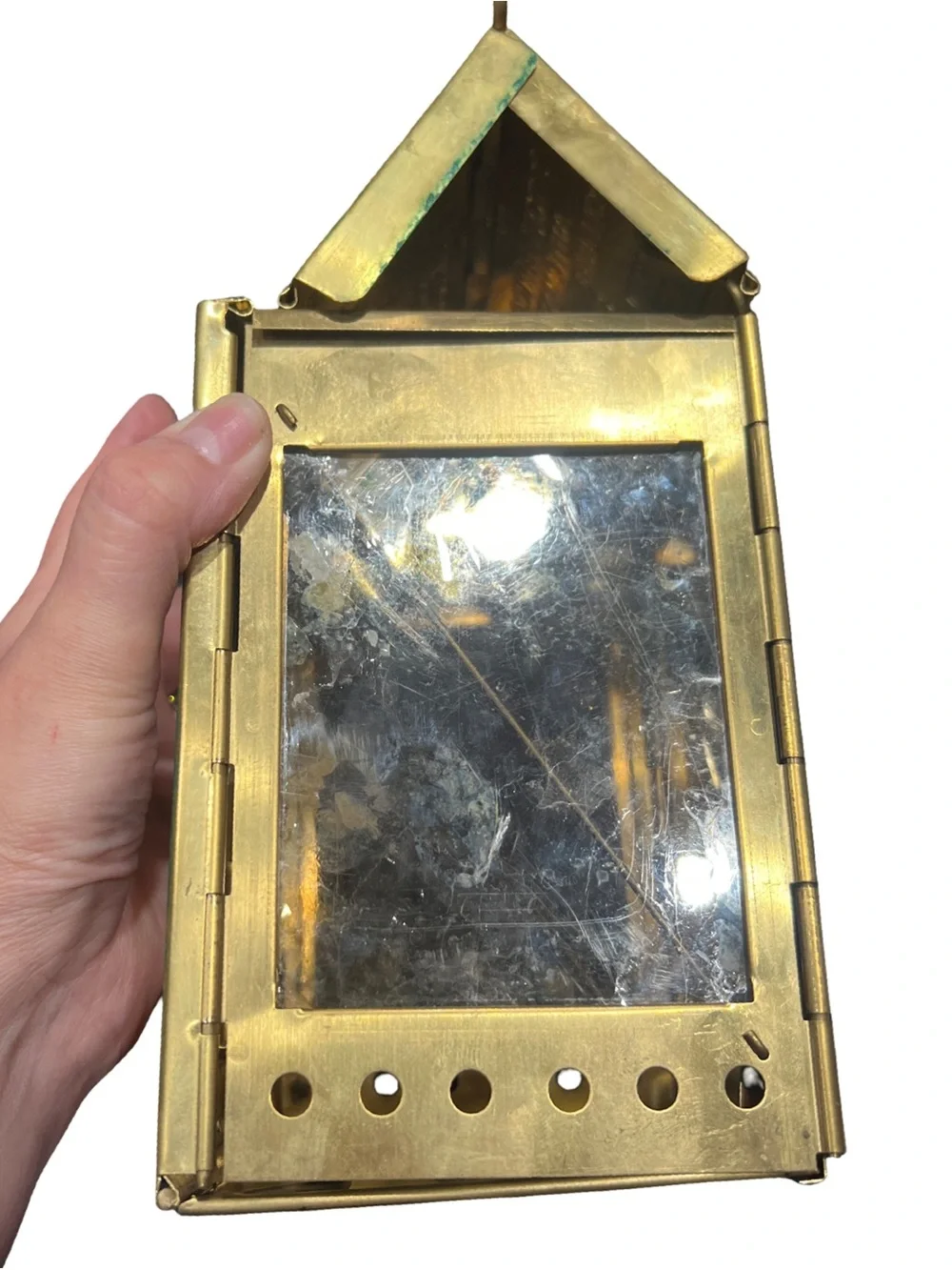 Vintage Stonebridge NYC Folding Brass  Candle Lantern w/ Mica Windows, 1900's